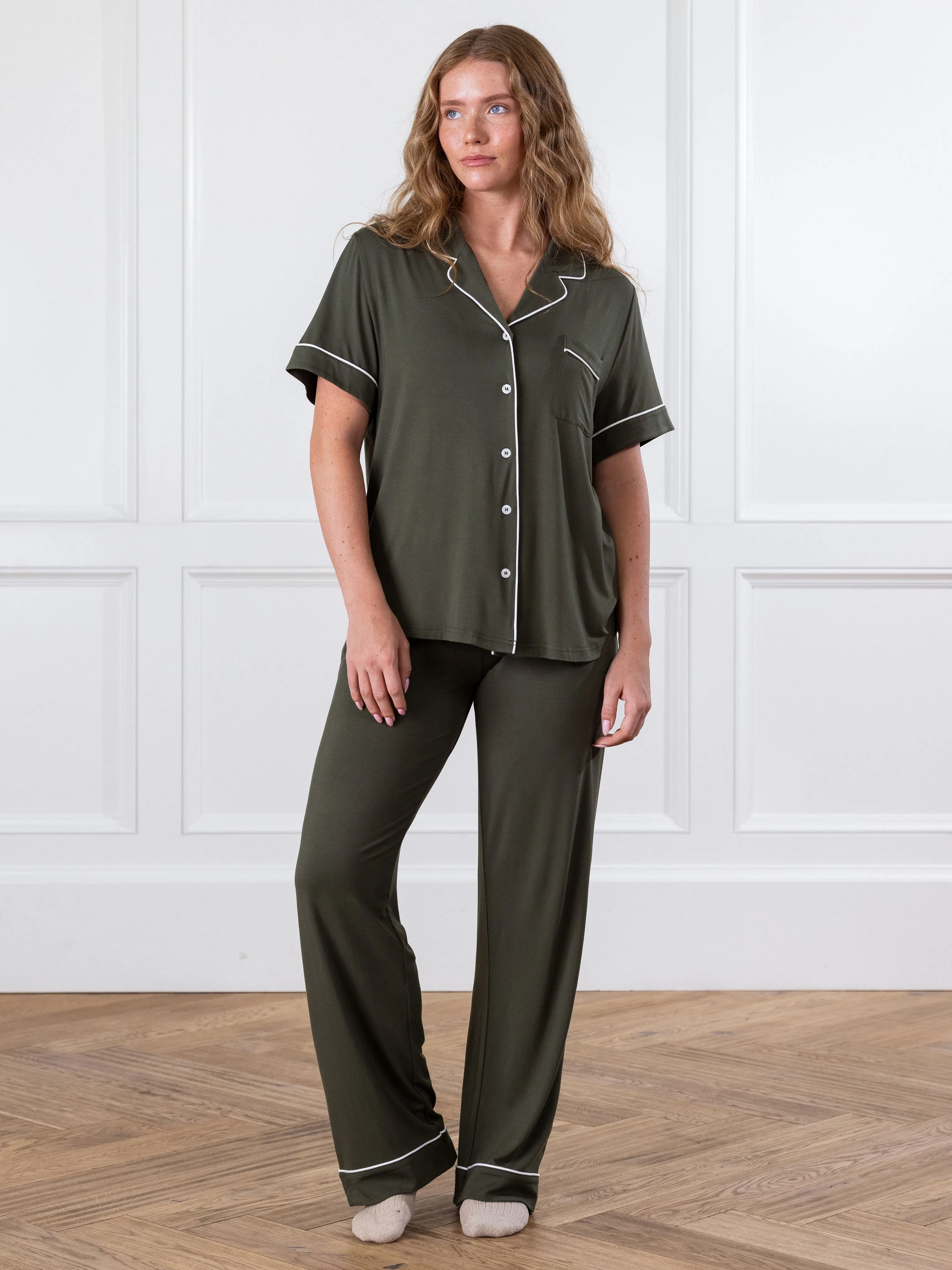 Women's Bamboo Stretch-Knit Short Sleeve & Pant Pajama Set