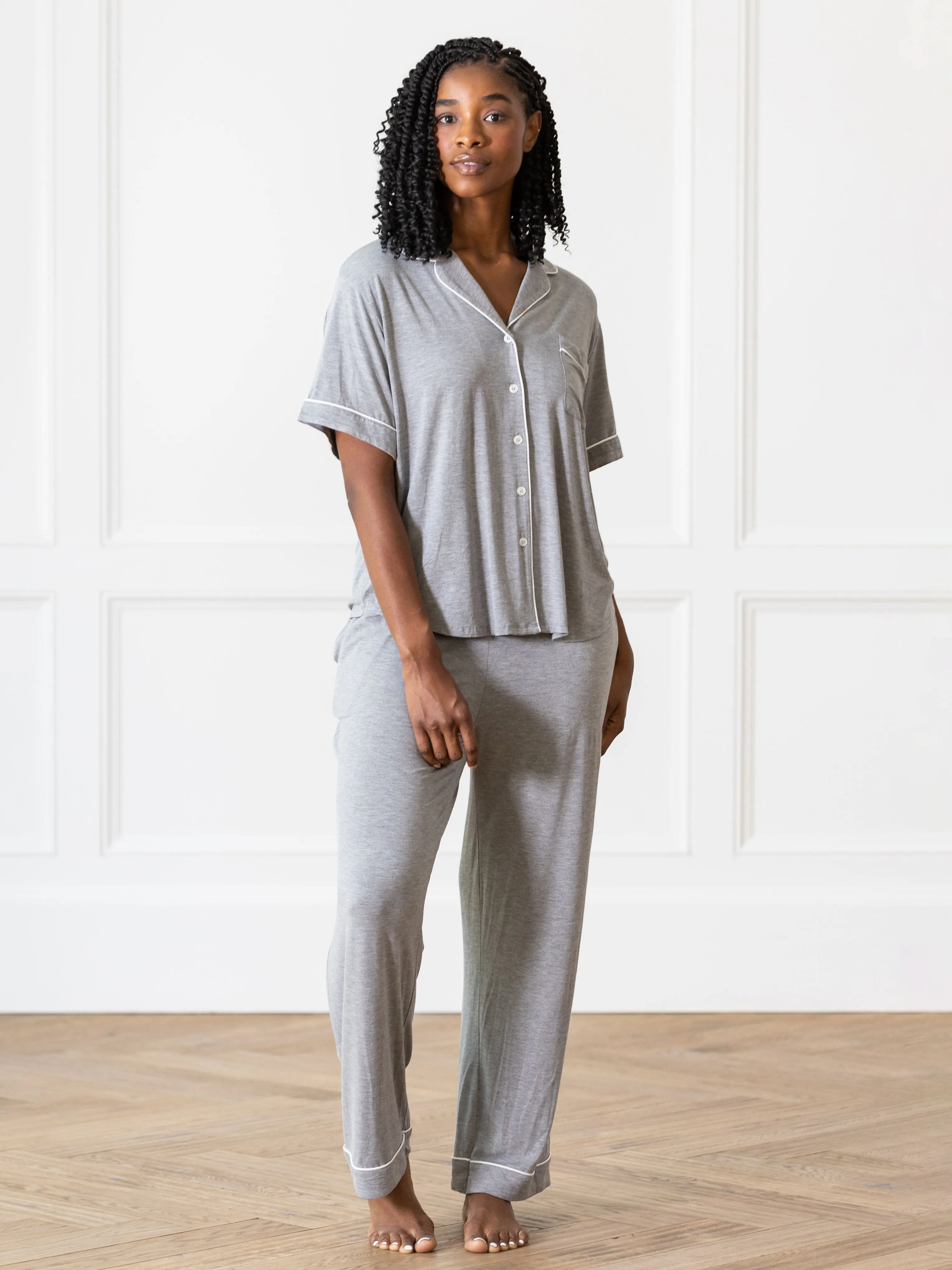 Women's Bamboo Stretch-Knit Short Sleeve & Pant Pajama Set