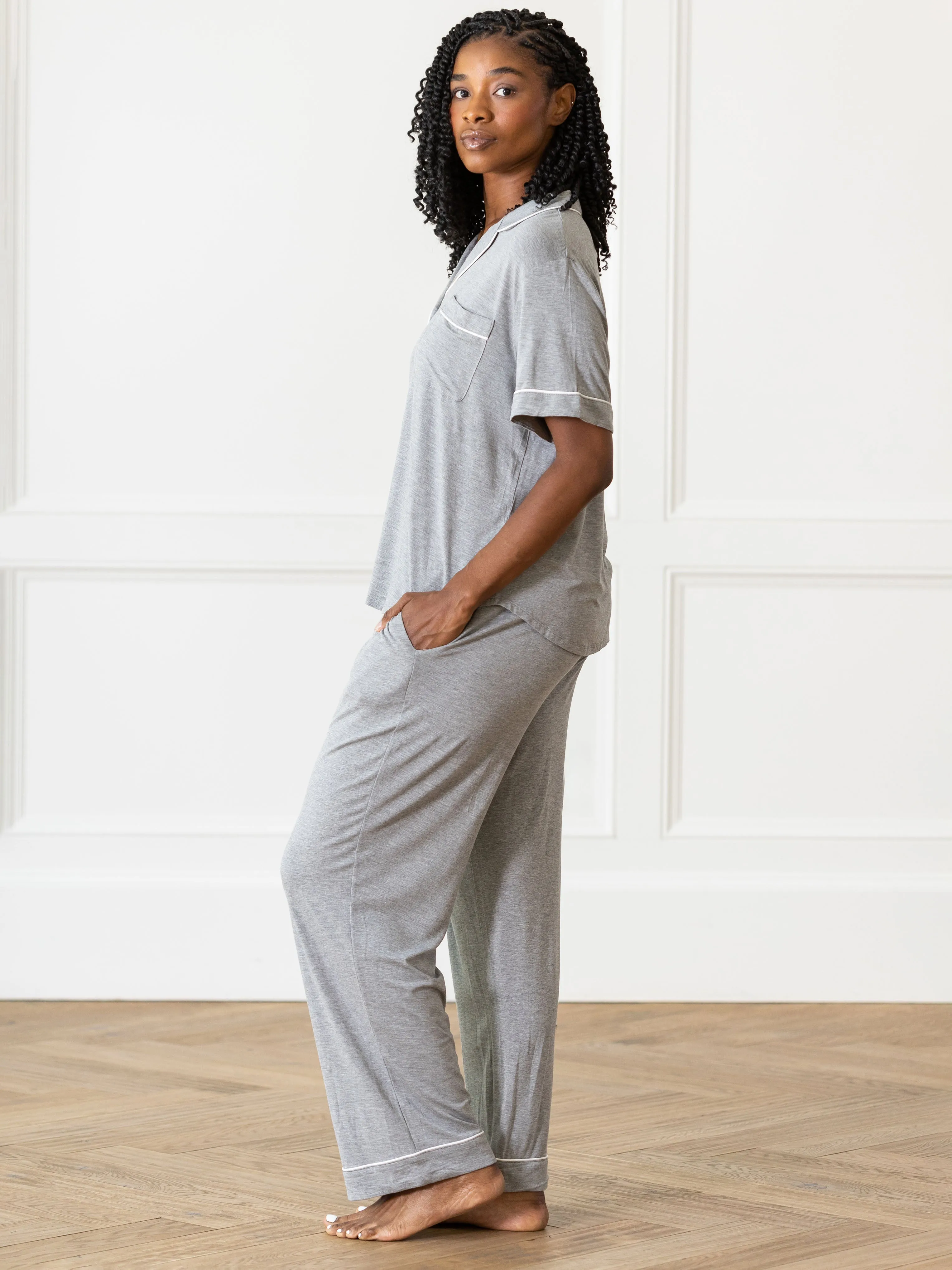 Women's Bamboo Stretch-Knit Short Sleeve & Pant Pajama Set