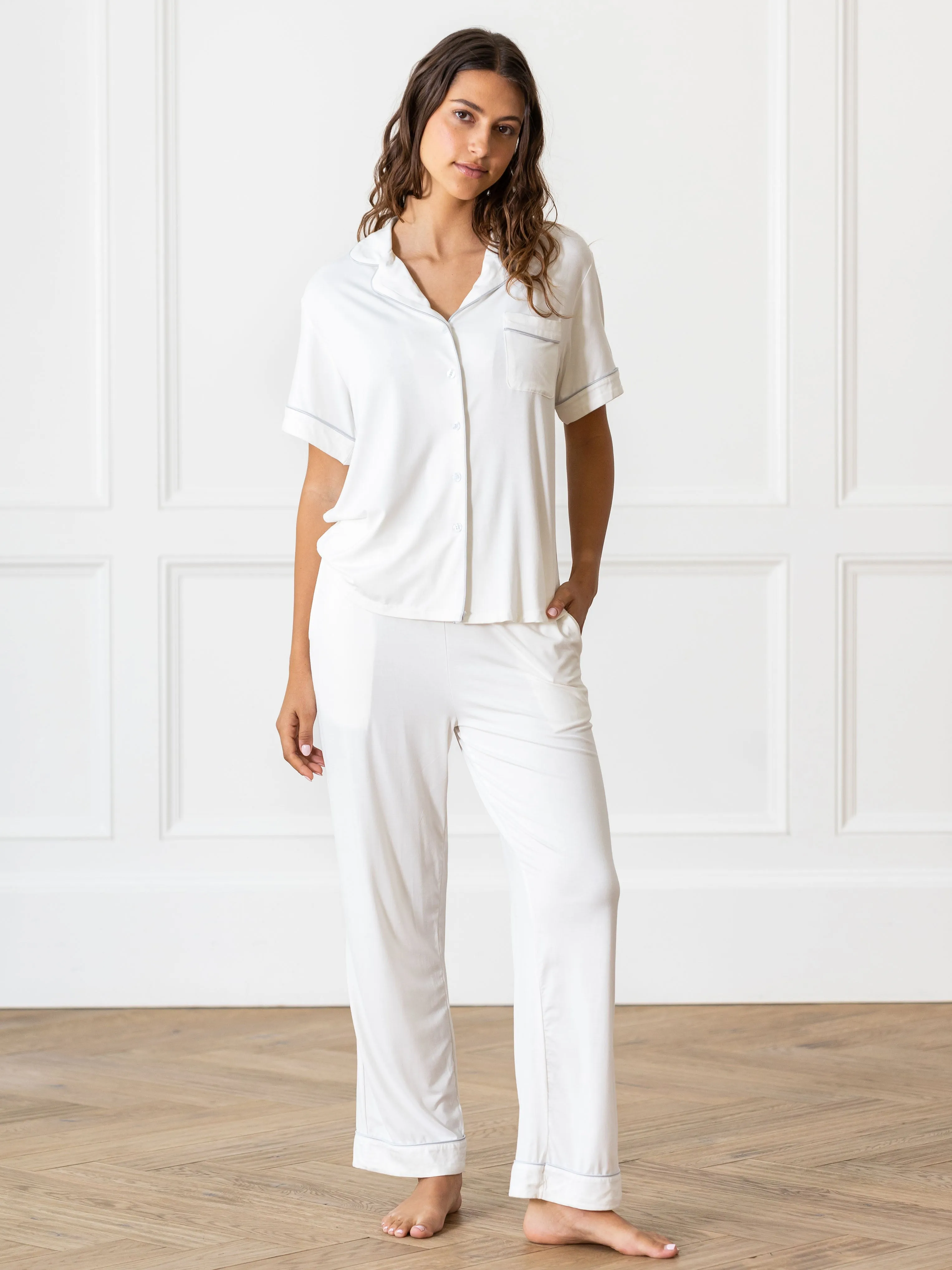 Women's Bamboo Stretch-Knit Short Sleeve & Pant Pajama Set