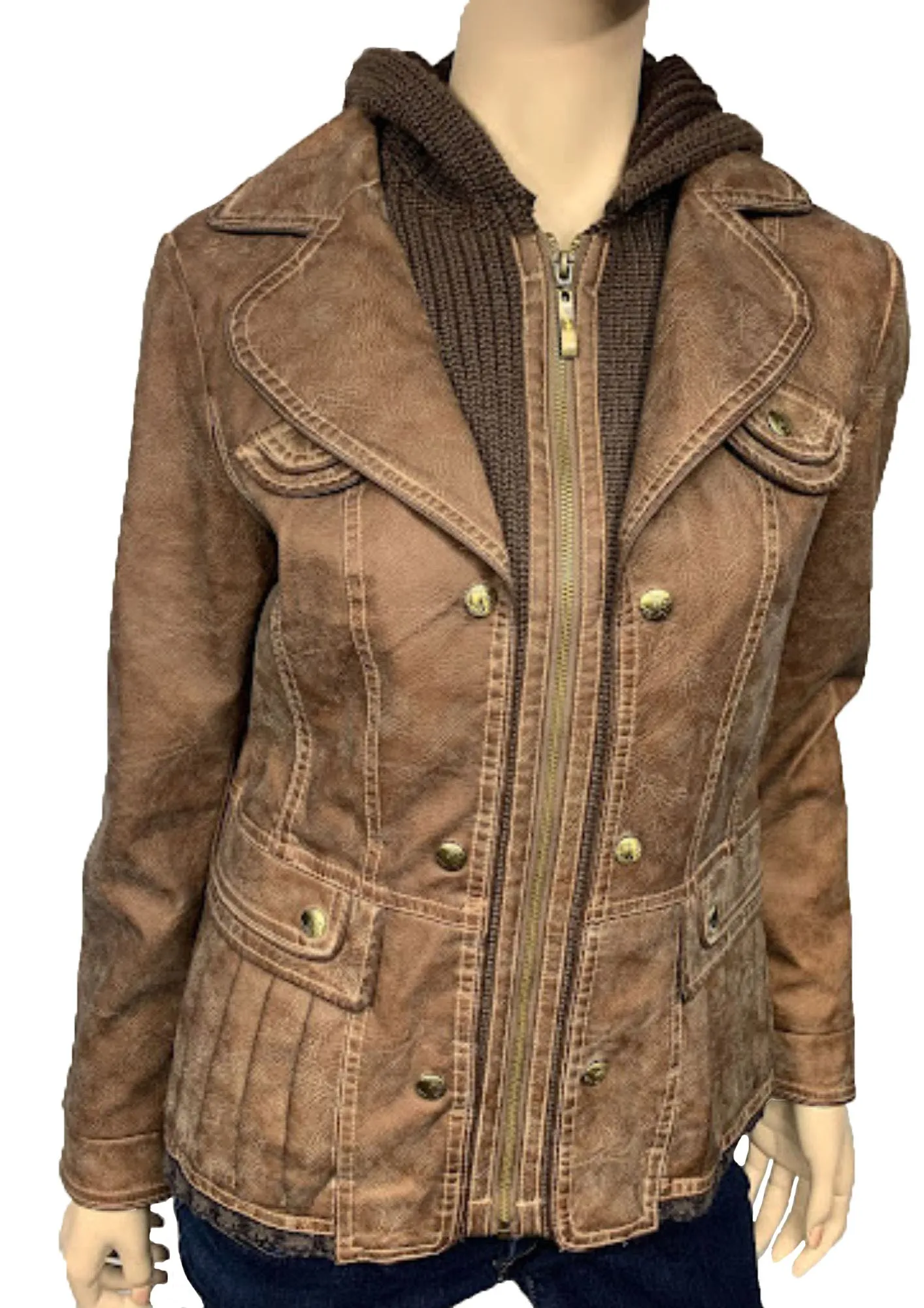 Women's Faux Leather Jacket - Wash Brown (801104)