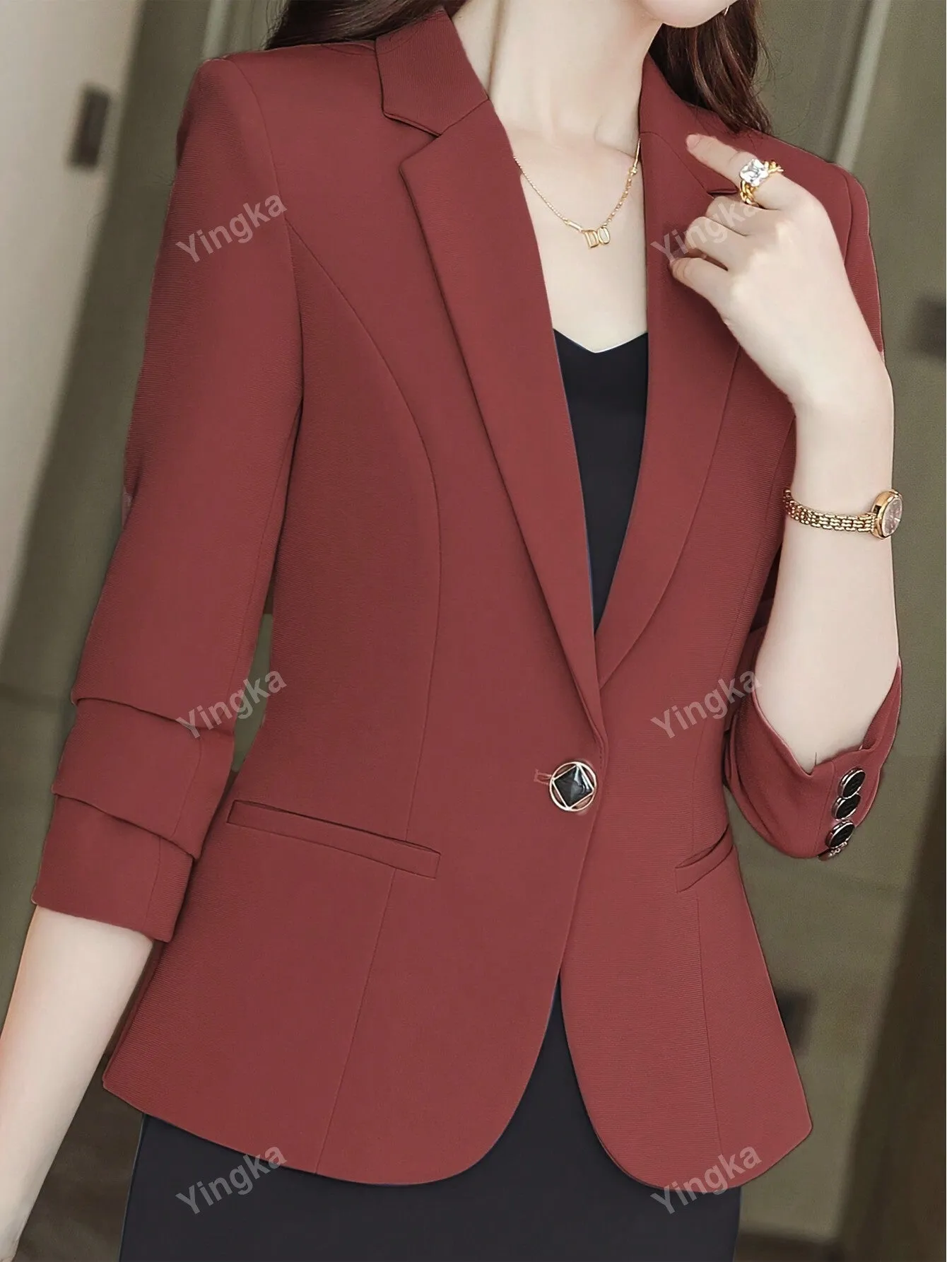 Women's Single-Breasted Peaked Lapel Suit Jacket