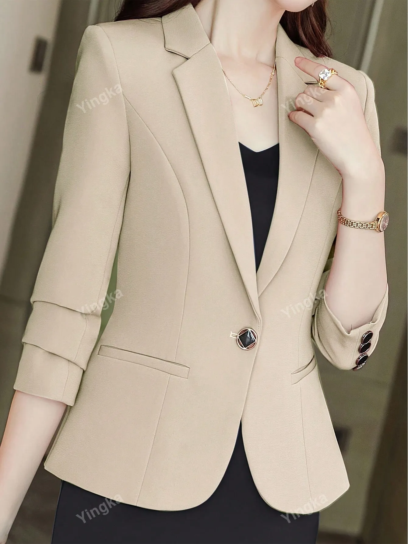 Women's Single-Breasted Peaked Lapel Suit Jacket