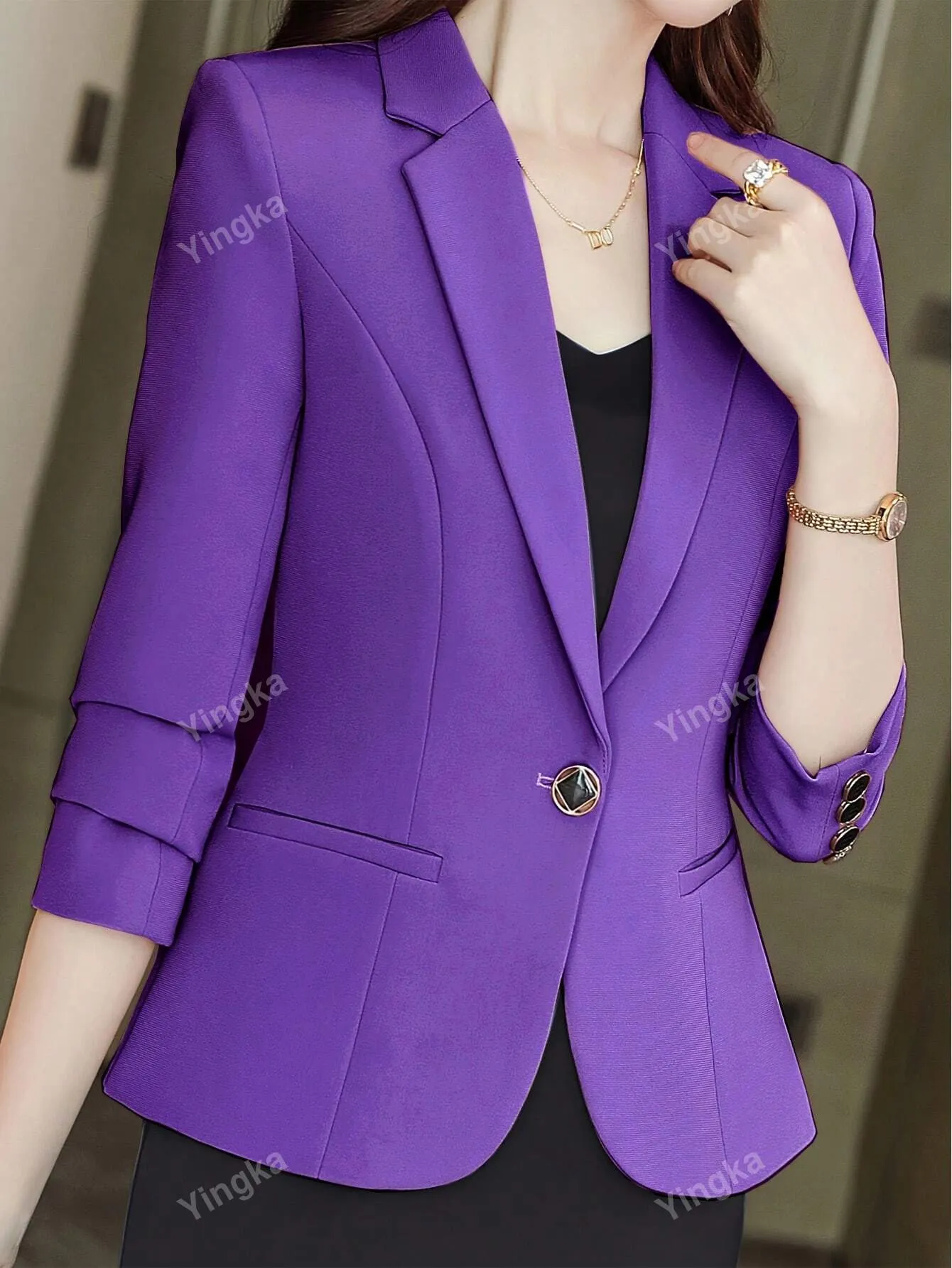 Women's Single-Breasted Peaked Lapel Suit Jacket