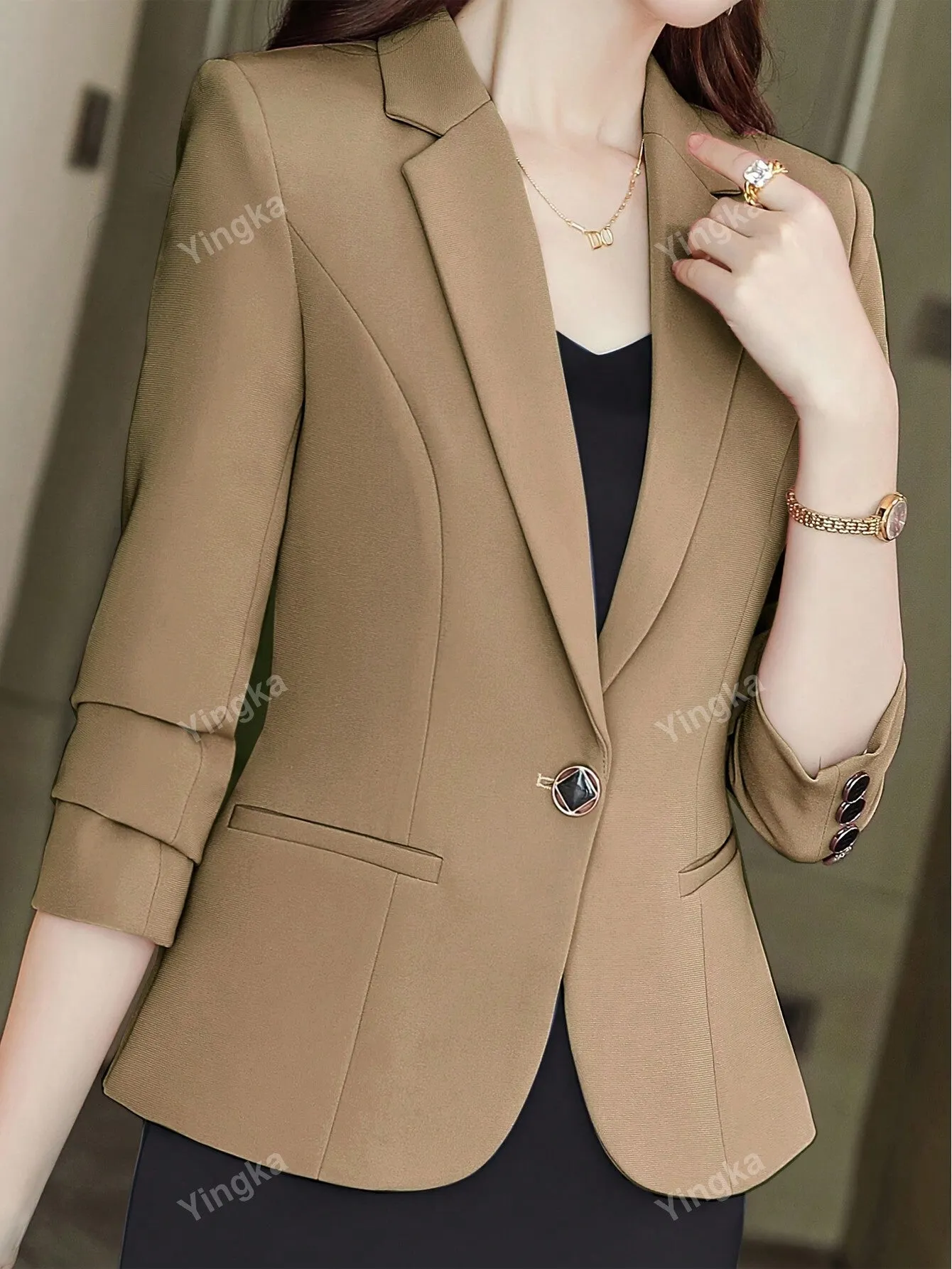 Women's Single-Breasted Peaked Lapel Suit Jacket