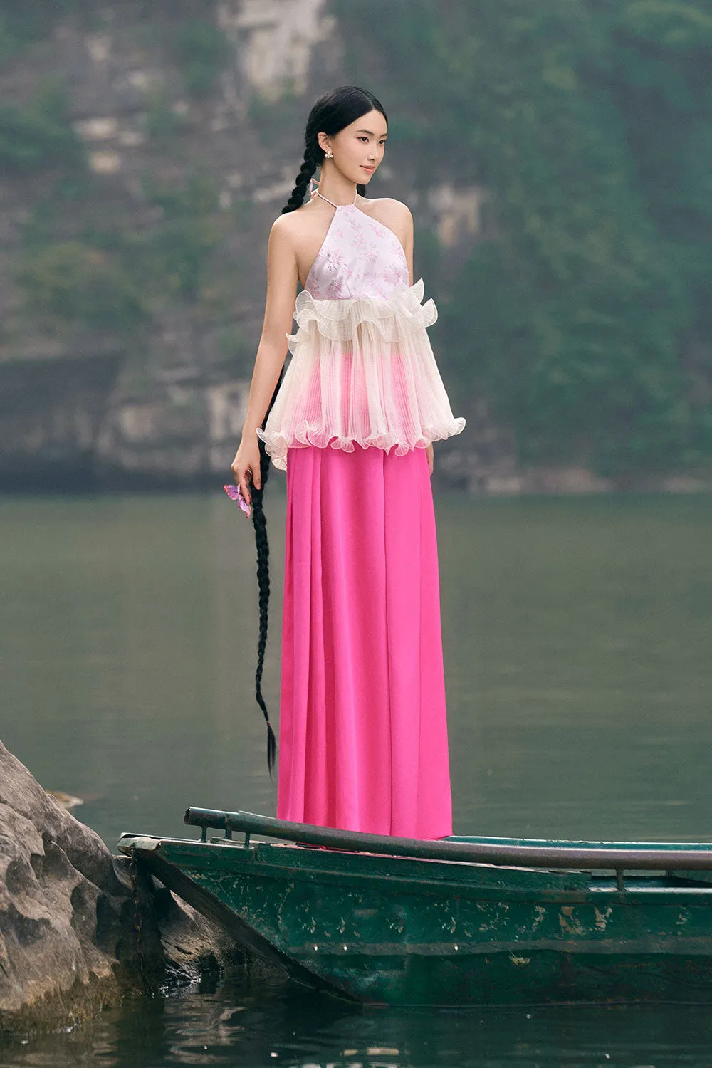 Xuan Hoa Halter Wide Leg Organza Floor Length Set