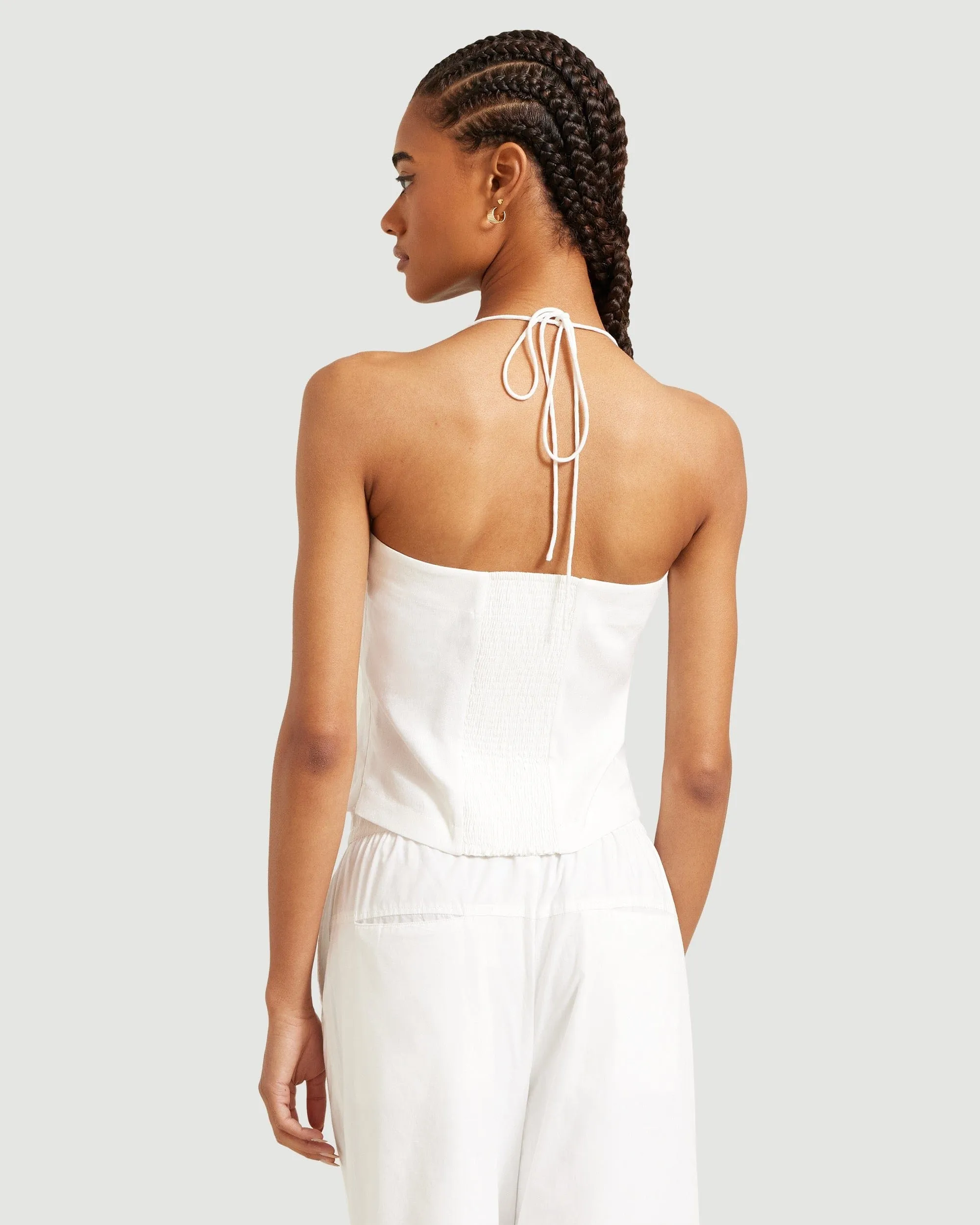 Yessy Linen Halter-Neck Top